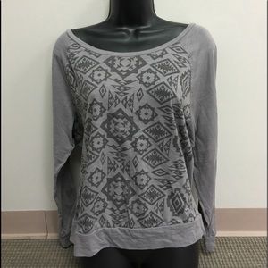 Victoria Secret VS PINK boatneck long sleeve Shirt M gray Aztec print soft
